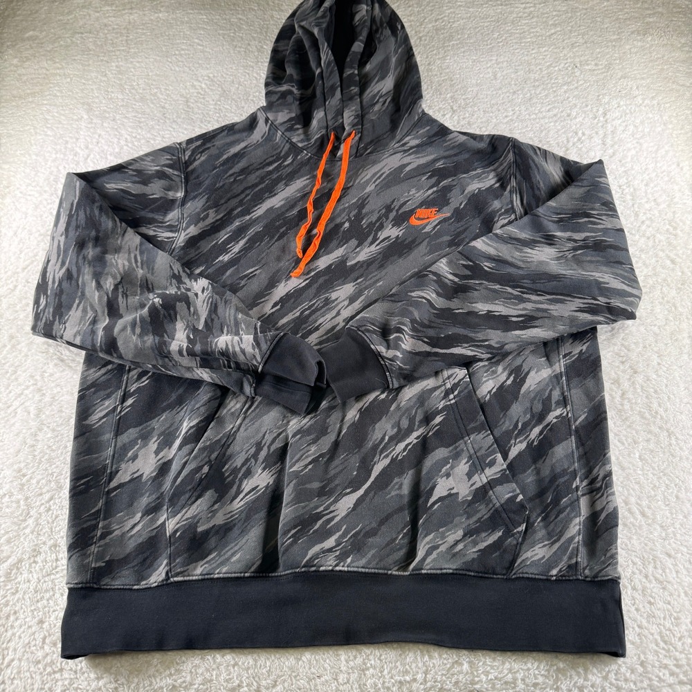 Men's Nike Pullover Hoodie Sweatshirt Large Black Gray Orange Animal‎ Print Used